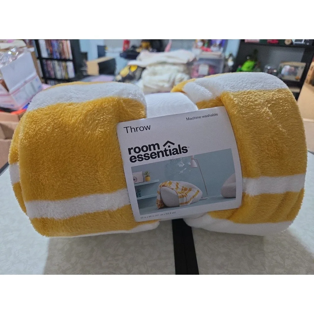 Room Essentials Yellow Striped Throw Blanket 50 x 60 in Recycled Polyester